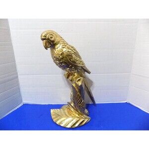 NEW Gold Parrot Statue Figurine Tropical Home Decor Birds Macaw